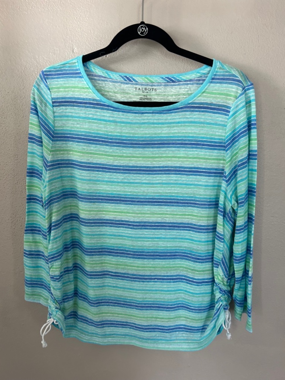 talbots multi blue striped linen blend crewneck top